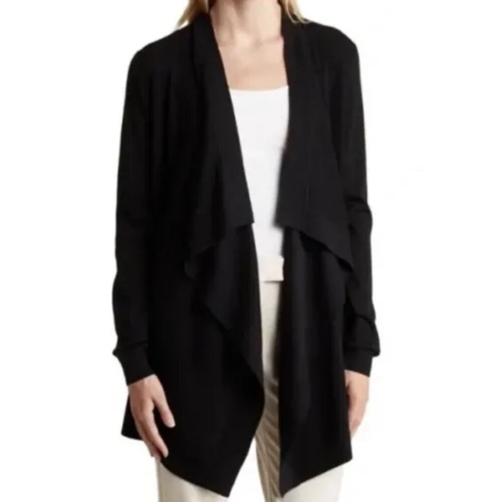 Theory Women's‎ Open Front Cardigan Trincy Evian Stretch Black Wool Size Small
